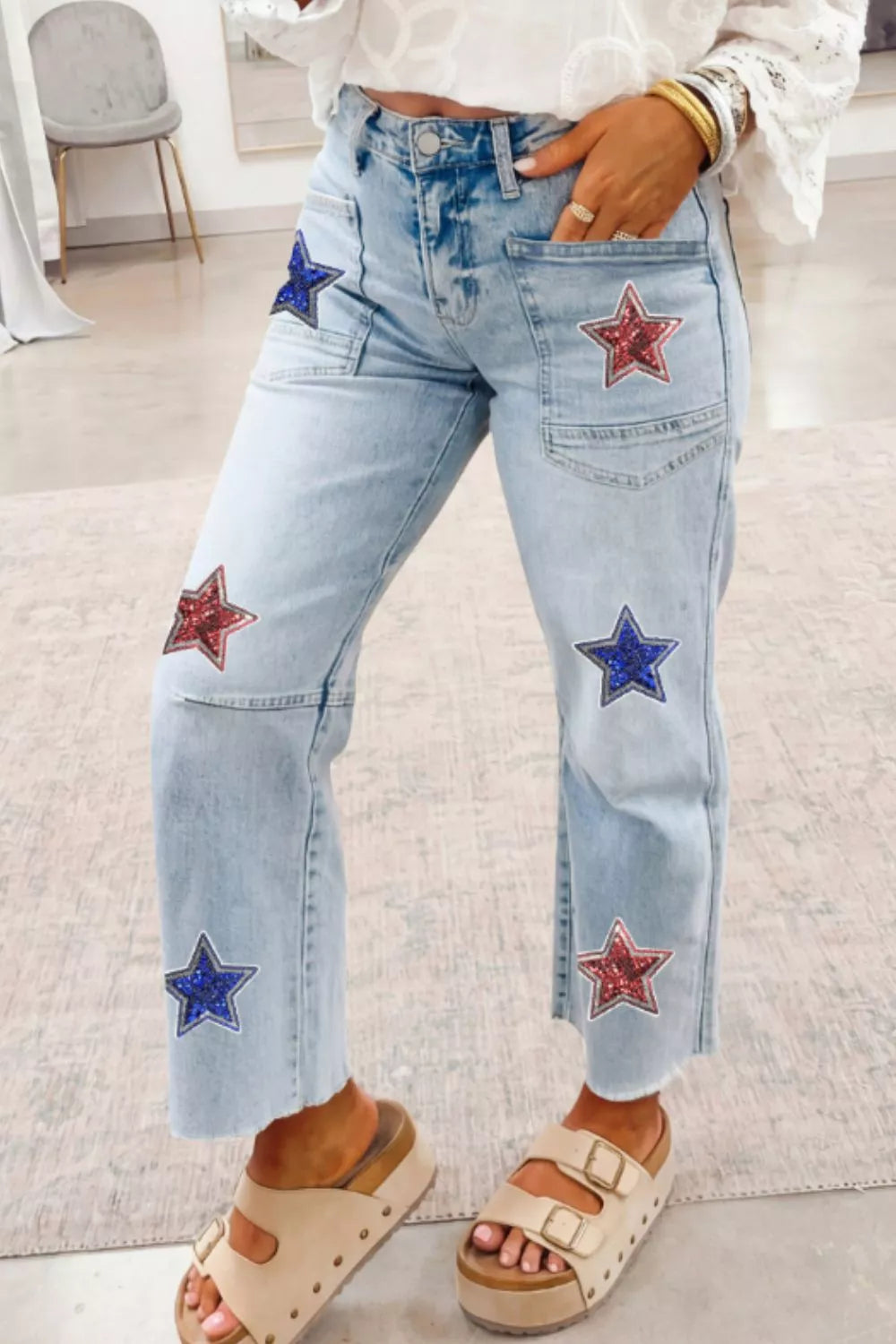 Star-Embellished Cropped Jeans – Hazel Blues®