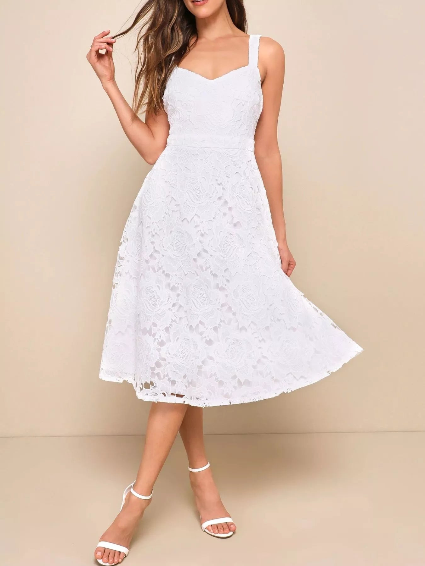 White Lace Midi Dress With Pockets | Womens | Small | 100% Polyester