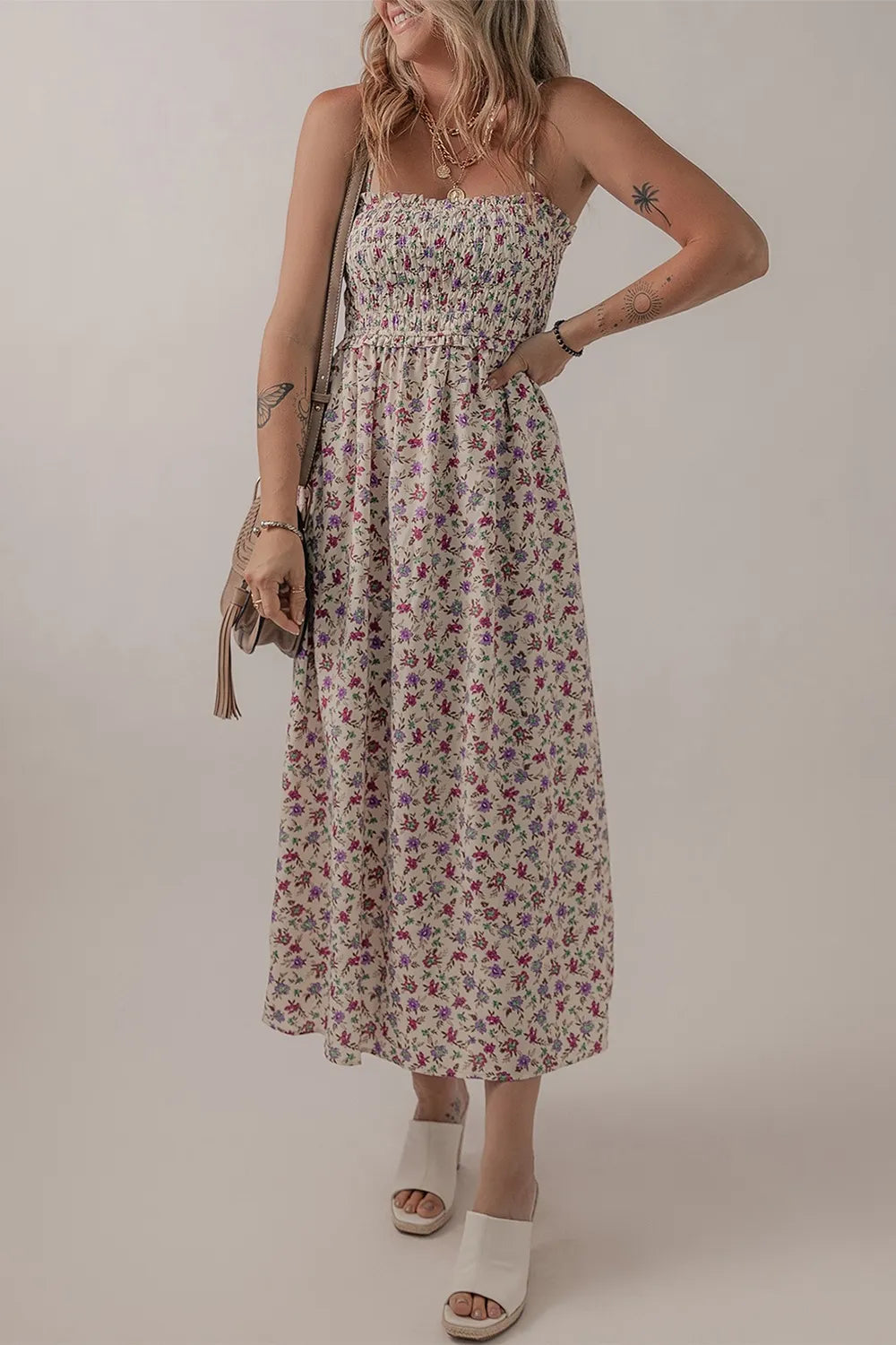 Bohemian Ditsy Floral Smocked Fit Flare Sundress Floral / M