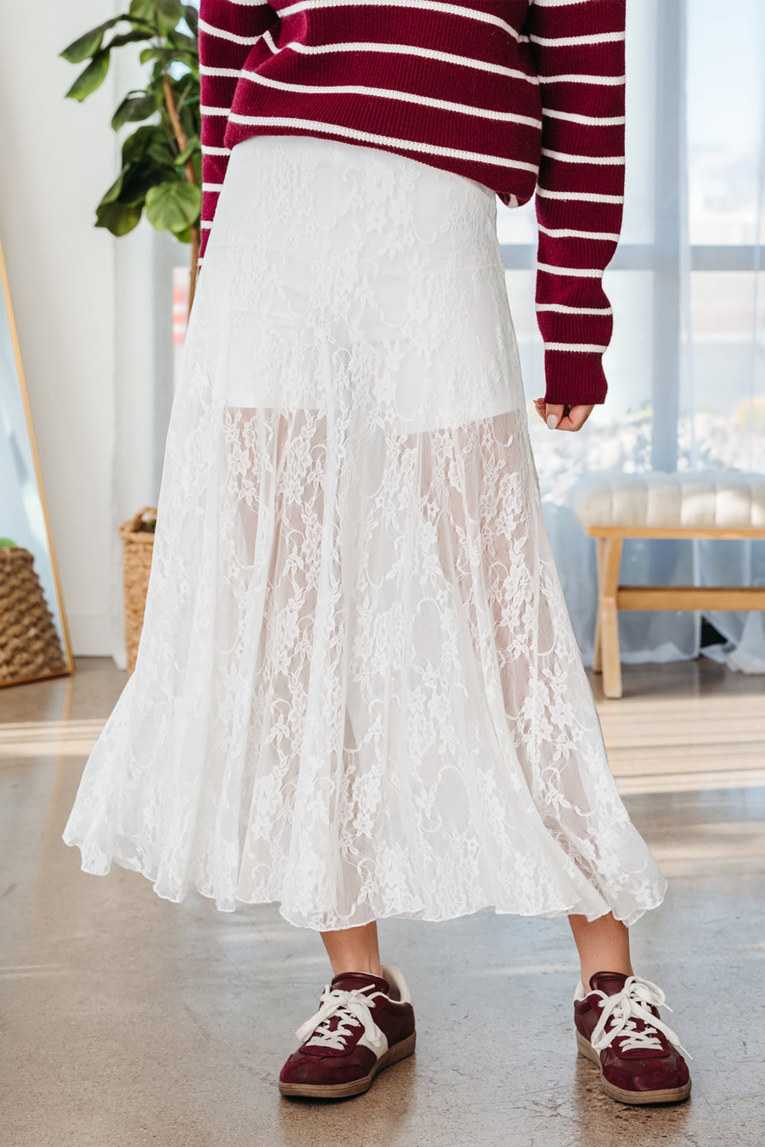 White Sheer Floral Lace Flowy Maxi Skirt – Hazel Blues®