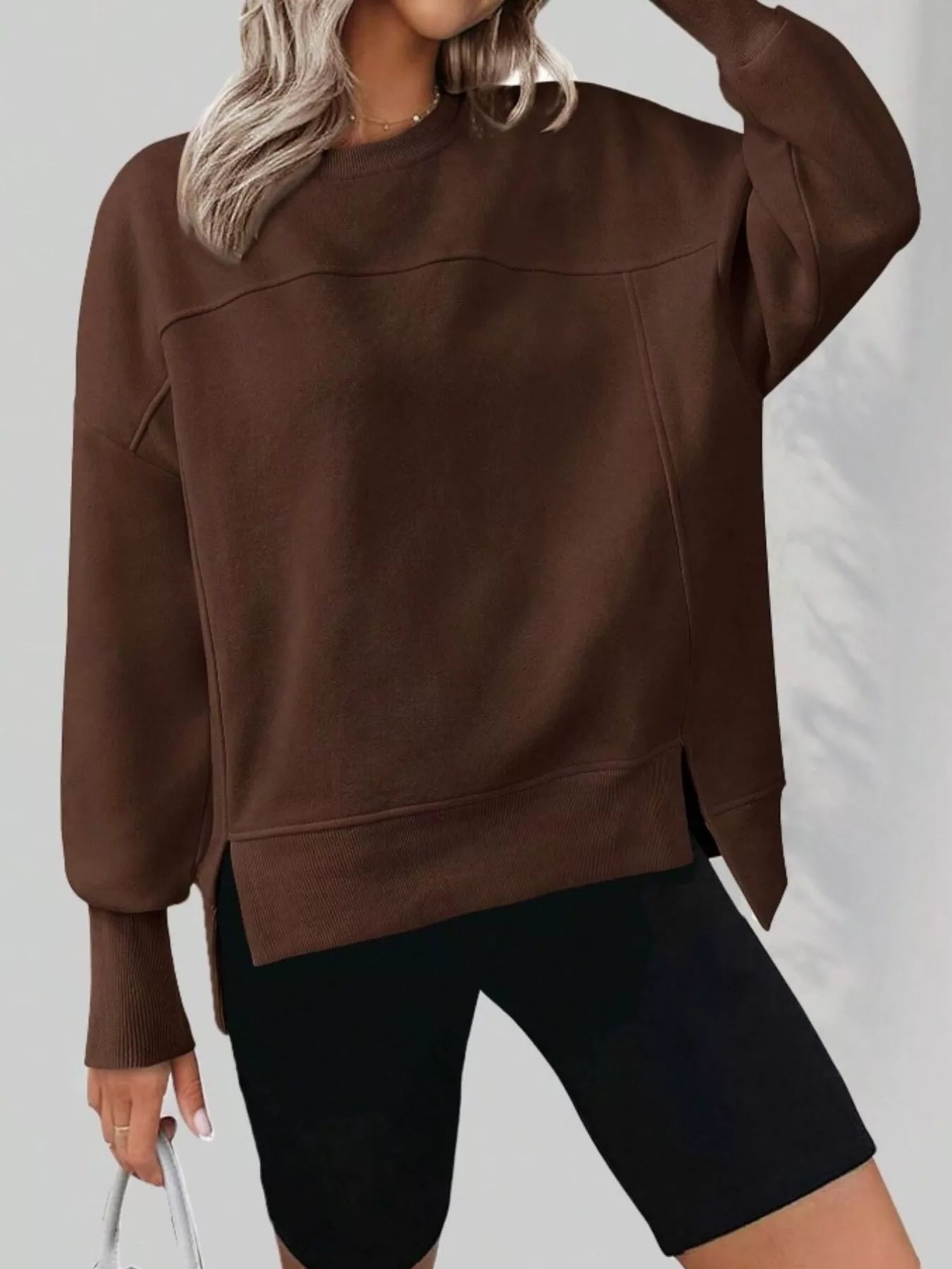 トップス 1PIU1UGUALE3 DROP SHOULDER SWEAT Slit Round Neck Dropped Shoulder Sweatshirt – Hazel Blues®