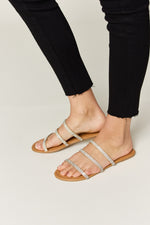 Hazel Blues® |  WILD DIVA Rhinestone Three-Strap Flat Sandals