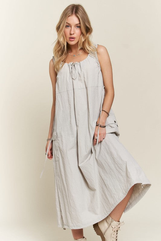 Adora Drawstring Slit Back Cargo Dress LT Grey / S