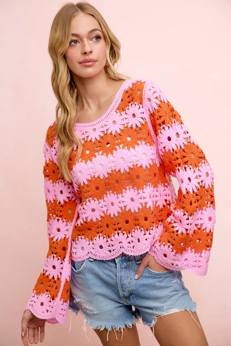 BiBi Flower Crochet Knit Top – Hazel Blues®