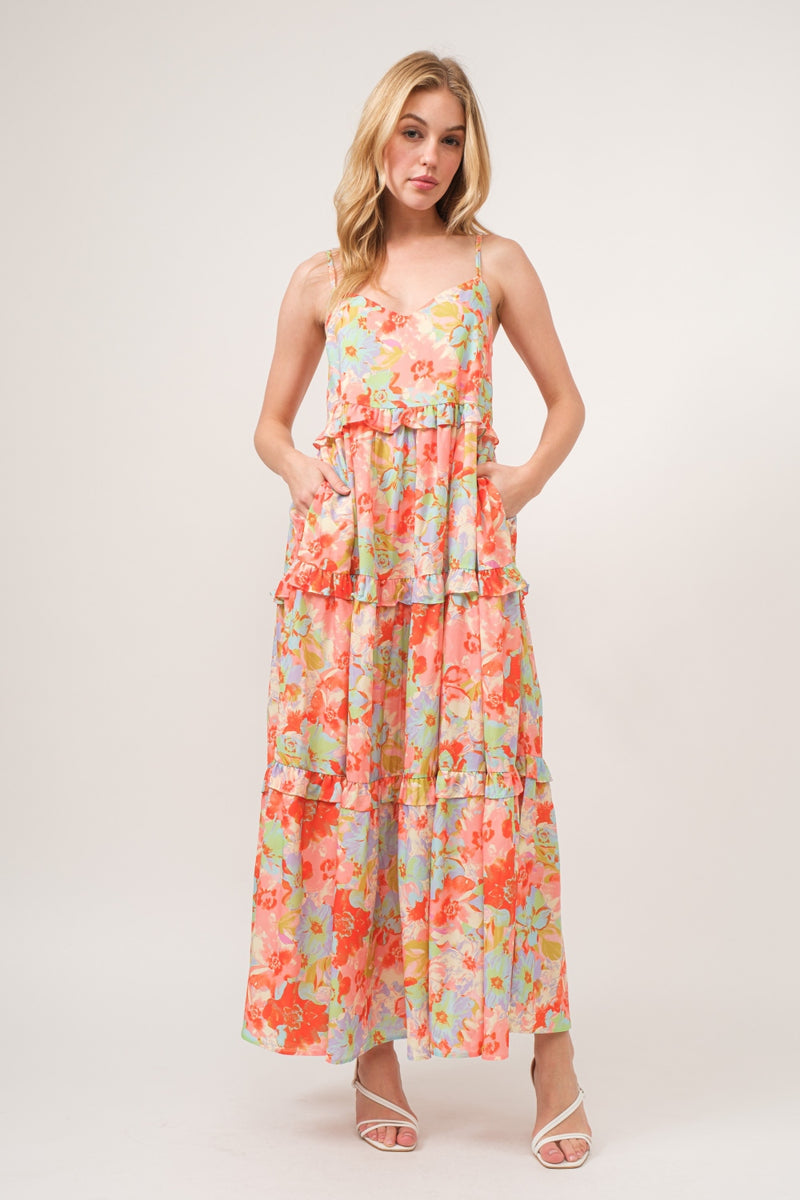 Hazel Blues® |  And The Why Floral Ruffled Tiered Maxi Cami Dress