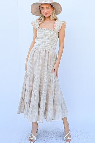 Hazel Blues® |  And The Why Linen Striped Ruffle Dress
