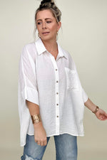 Hazel Blues® |  Umgee Pleated Batwing Short Sleeve Button Up Top