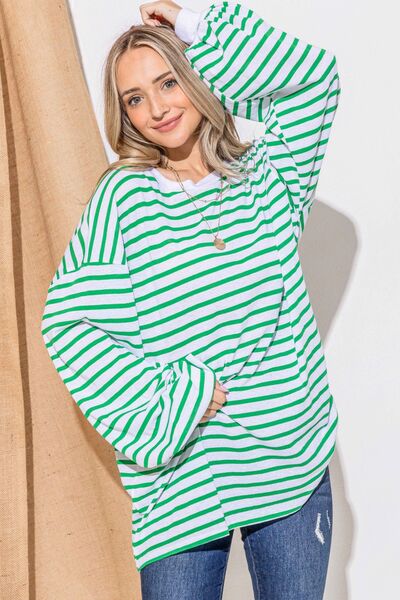 Hazel Blues® |  And The Why Oversized Striped Balloon Sleeve Top