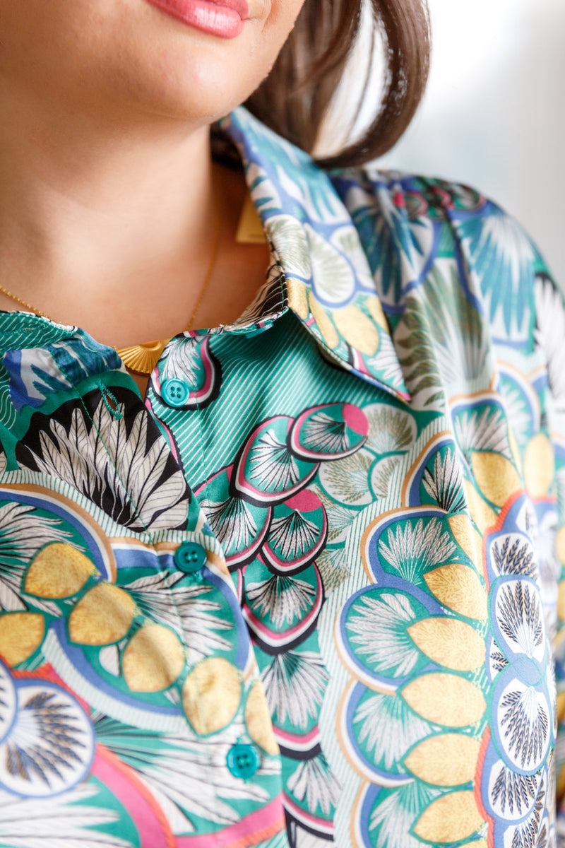Hazel Blues® |  In the Willows Button Up Blouse in Teal Paisley