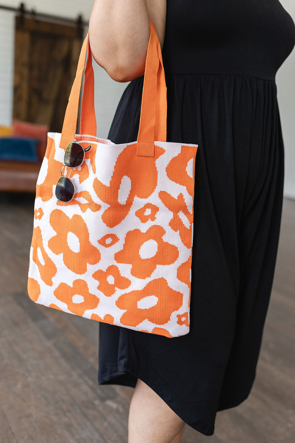 Hazel Blues® |  Lazy Daisy Knit Bag in Orange