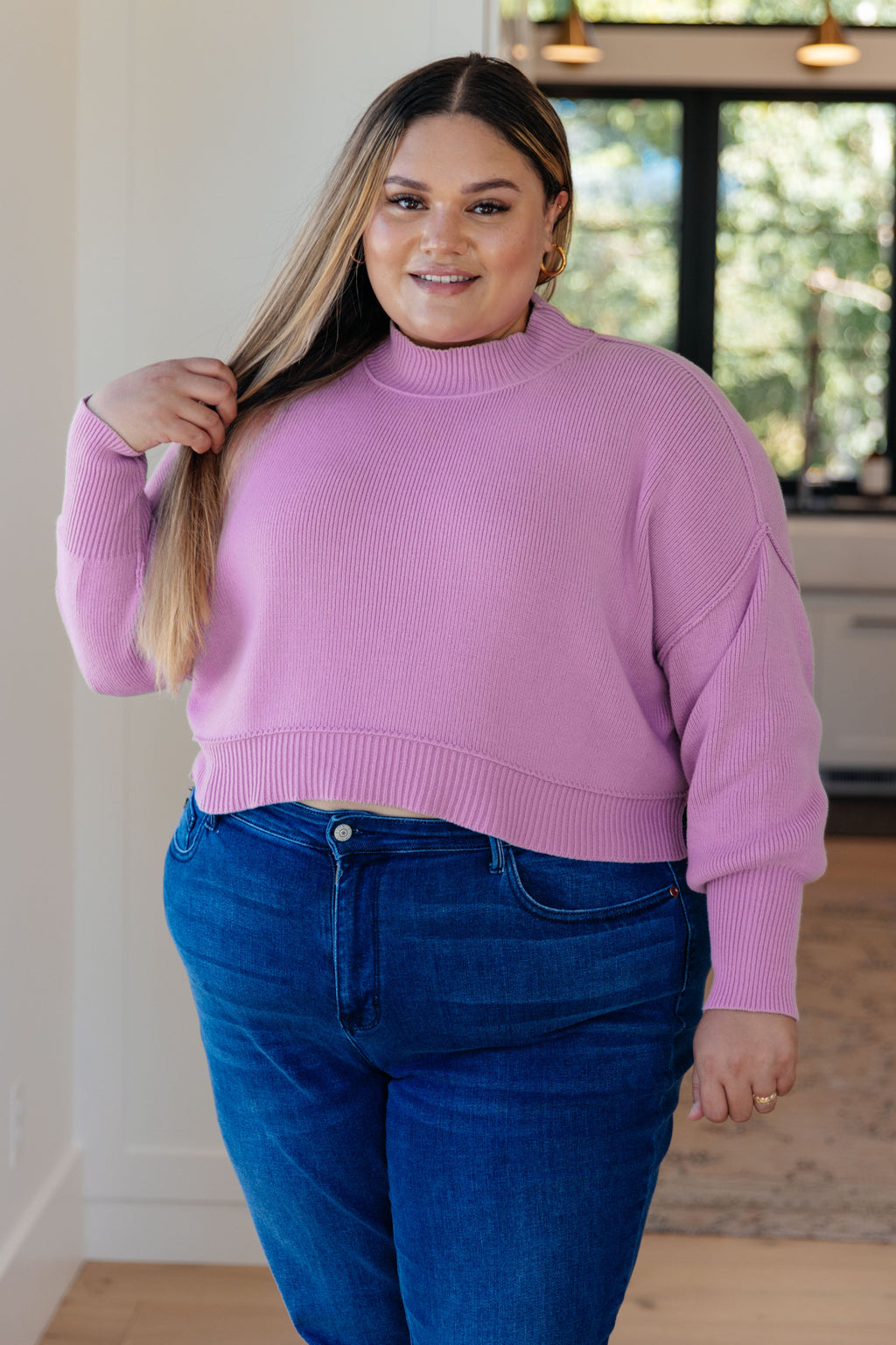 Hazel Blues® |  Mags Side Slit Cropped Sweater in Mauve