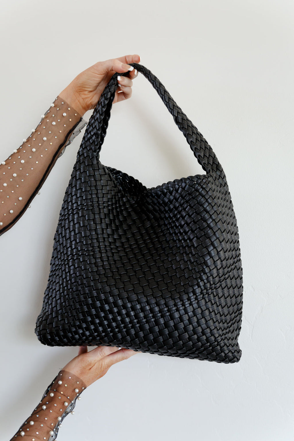 Hazel Blues® |  Woven and Worn Tote in Black