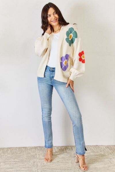 Hazel Blues® |  J.NNA Open Front Flower Pattern Long Sleeve Sweater Cardigan