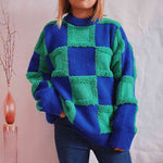 Hazel Blues® |  Checkered Round Neck Long Sleeve Sweater