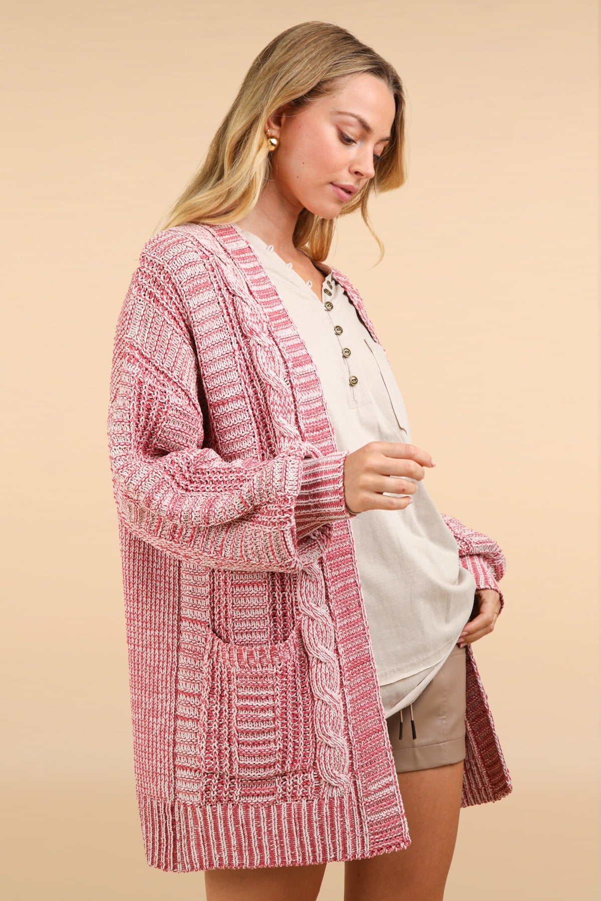 Hazel Blues® |  VERY J Cable Knit Open Front Cardigan