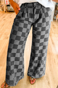 Hazel Blues® |  Checkered Wide Leg Jeans with Pockets