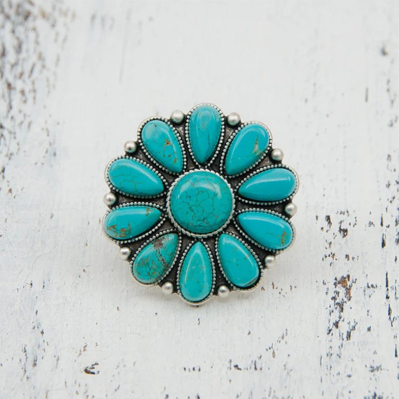 Hazel Blues® |  Artificial Turquoise Alloy Flower Ring