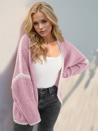 Hazel Blues® |  Double Take Contrast Open Front Dropped Shoulder Cardigan