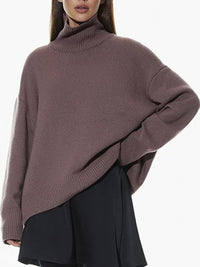 Hazel Blues® |  Ribbed Detail Turtleneck Dropped Shoulder Sweater