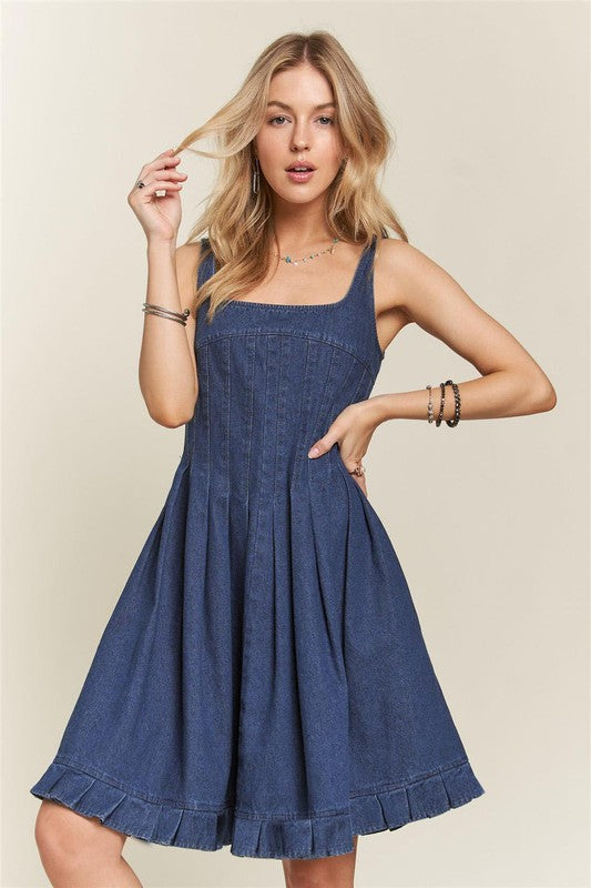 Hazel Blues® |  ADORA Smocked Back Square Neck Denim Dress