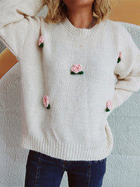 Hazel Blues® |  Flower Round Neck Long Sleeve Sweater