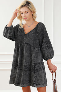 Hazel Blues® |  V-Neck Three Quarter Sleeve Denim Dress