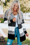 Hazel Blues® | Color Block Open Front Ribbed Cuff Cardigan with Pockets