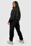 Hazel Blues® |  Black Plain Half Zip V Neck Ribbed Edge Loose Tracksuit