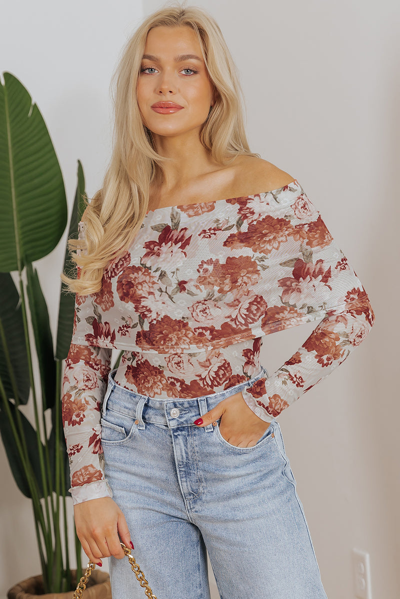 Hazel Blues® |  Pink Floral Printed Long Sleeve Sheath Bodysuit