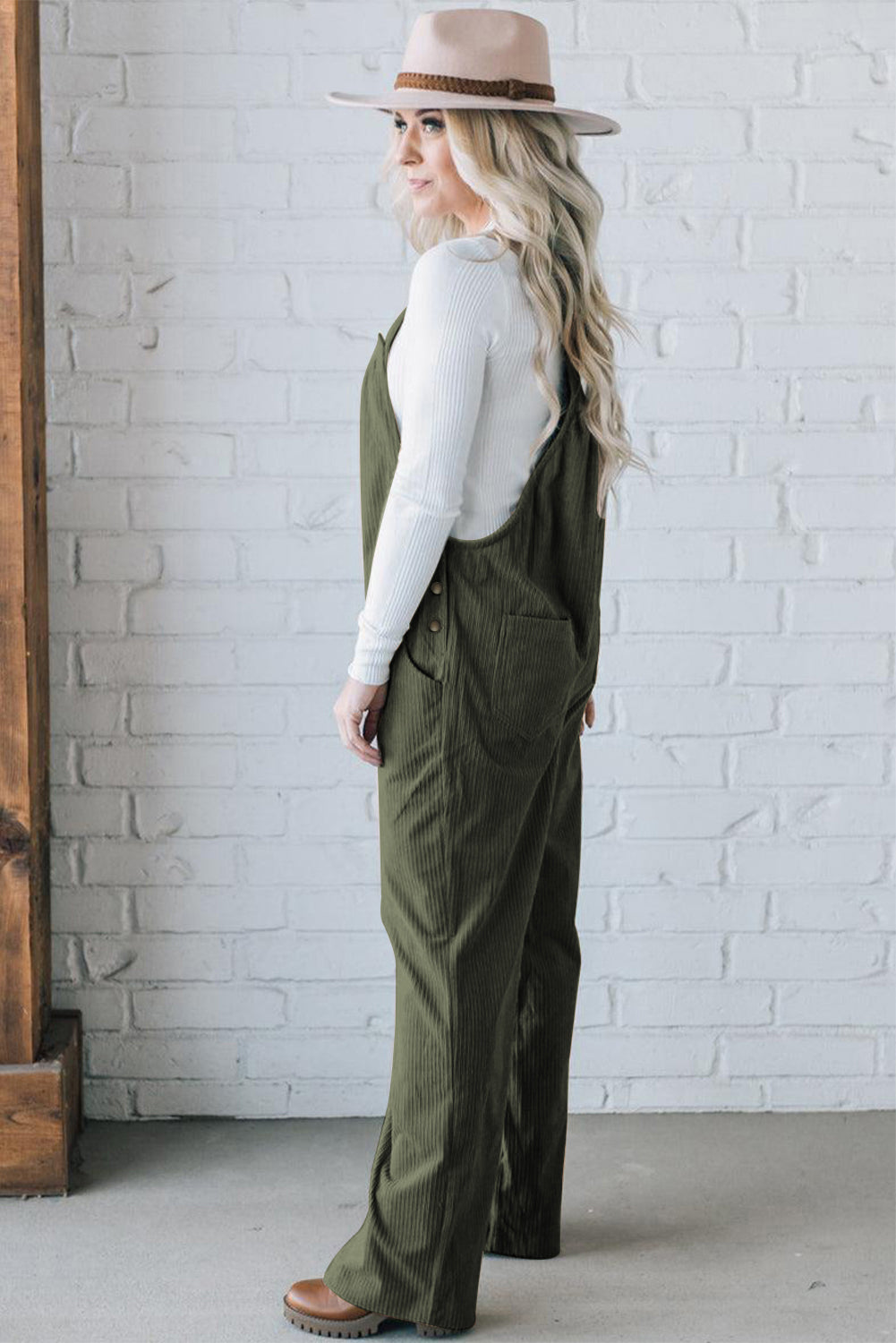 Hazel Blues® |  Jungle Green Solid Pocketed Loose Fit Corduroy Overall