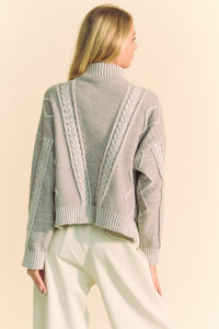 Hazel Blues® |  Davi & Dani Cable-Knit Turtleneck Dropped Shoulder Sweater