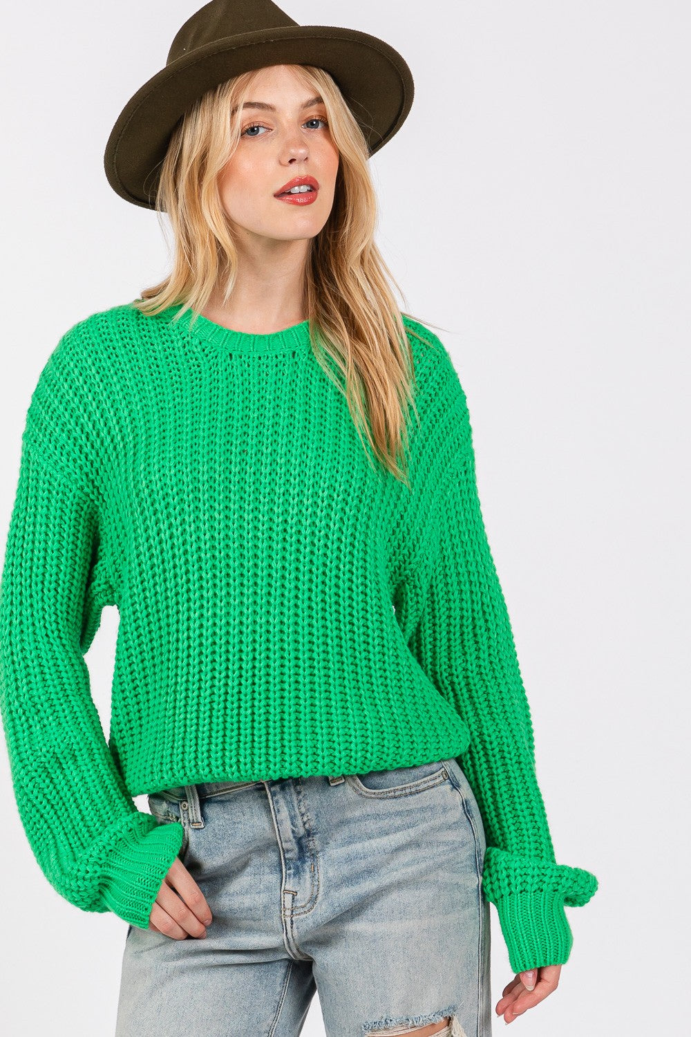 Hazel Blues® |  SAGE + FIG Round Neck Drop Shoulder Sweater