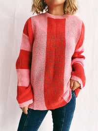 Hazel Blues® |  Color Block Round Neck Long Sleeve Sweater