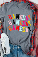Hazel Blues® |  Gray Colorful GAME DAY Graphic Crew T Shirt