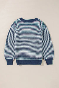 Hazel Blues® |  Striped Round Neck Dropped Shoulder Sweater