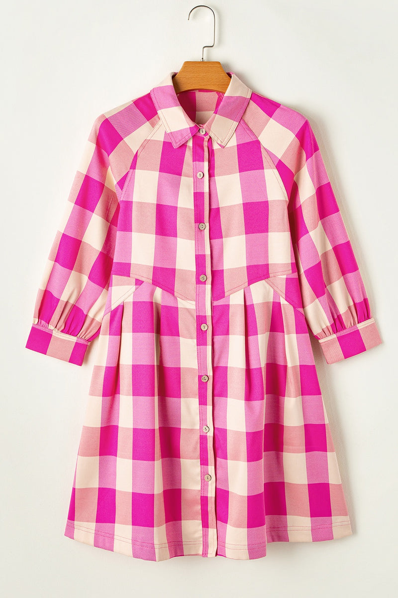 Hazel Blues® |  Plaid Button Up Long Sleeve Shirt Dress