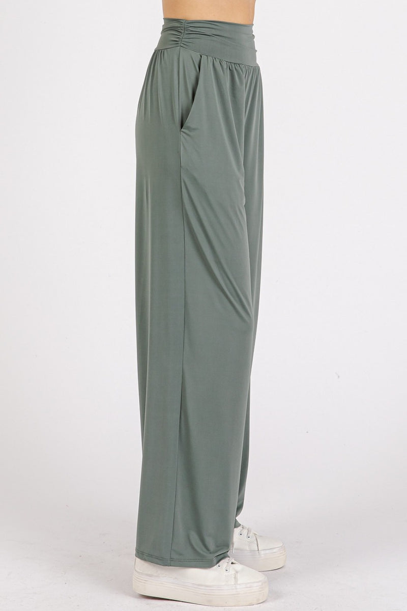 Hazel Blues® |  Mittoshop Stretch Banded Waist Wide Leg Pants with Pockets