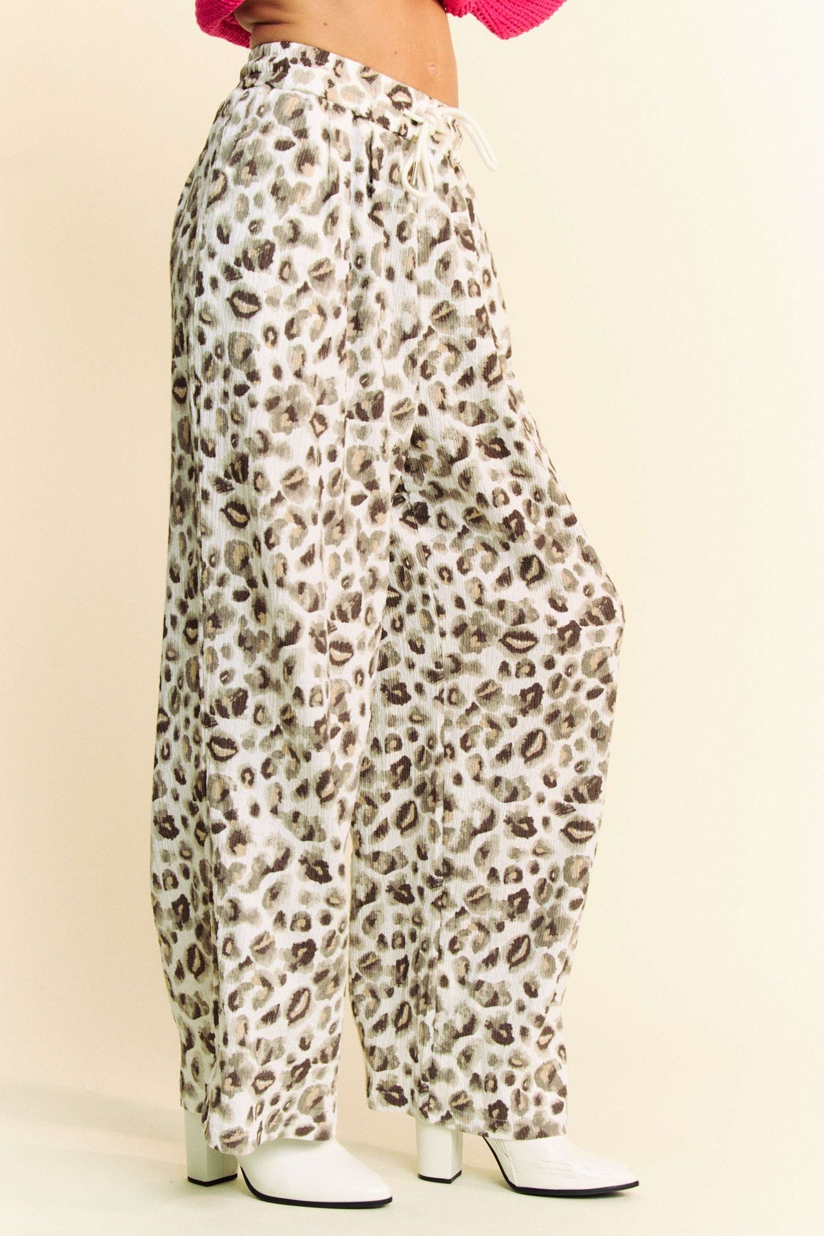 Hazel Blues® |  Davi & Dani Drawstring Leopard Wide Leg Pants