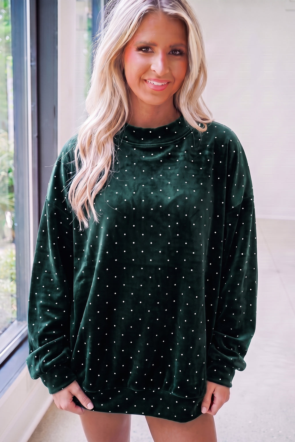 Forest Green Velvet Polka Dot Sweatshirt