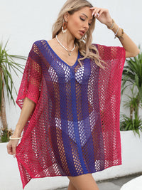 Hazel Blues® |  Openwork Contrast V-Neck Cover-Up