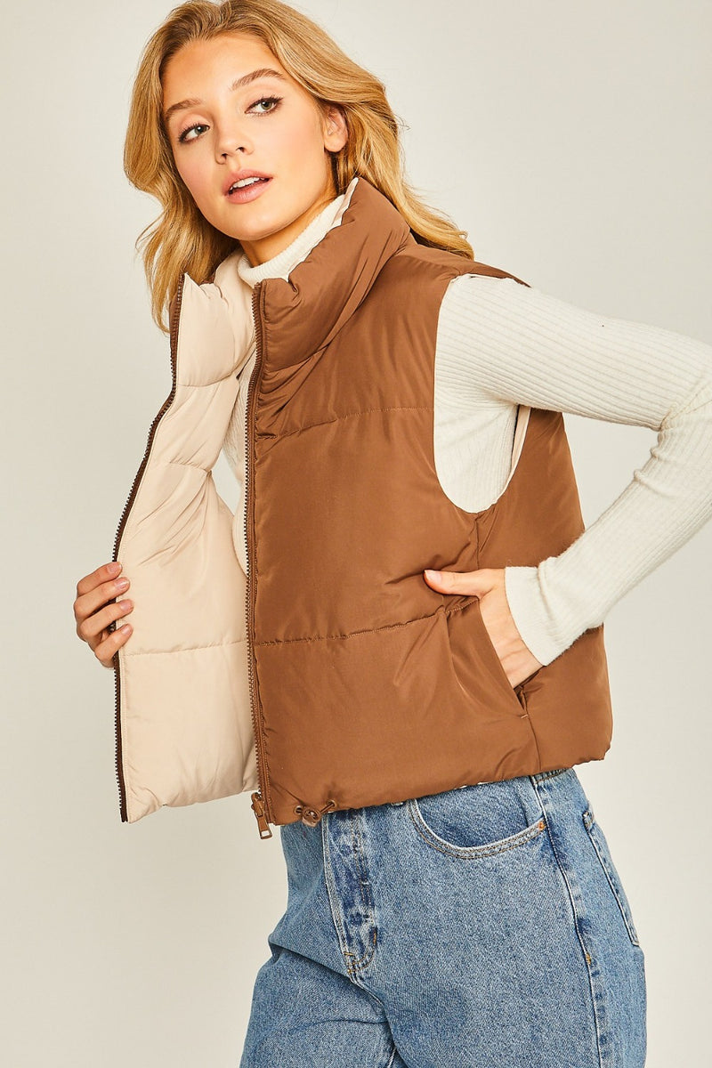 Hazel Blues® |  Love Tree Zip Up Cropped Contrast Reversible Vest