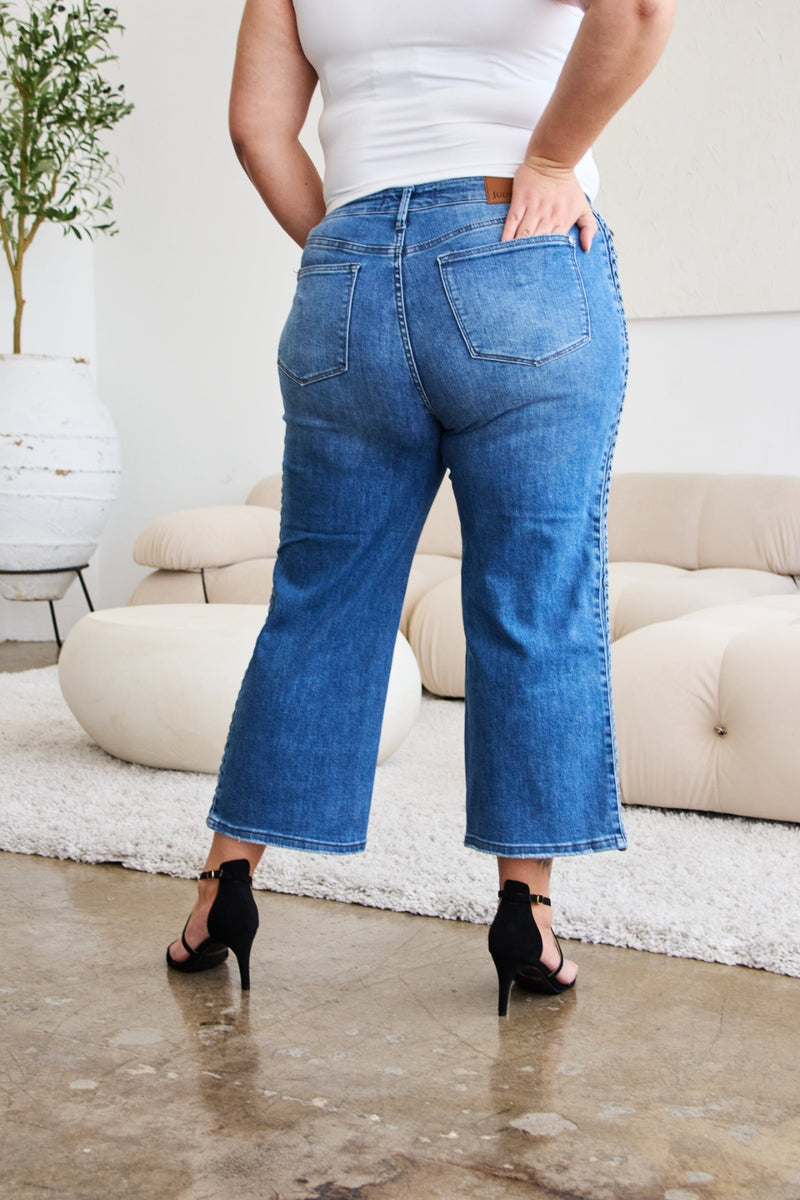 Hazel Blues® |  Judy Blue Braid Side Detail Wide Leg Jeans