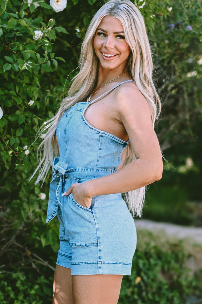 Hazel Blues® |  Tied Spaghetti Strap Denim Romper