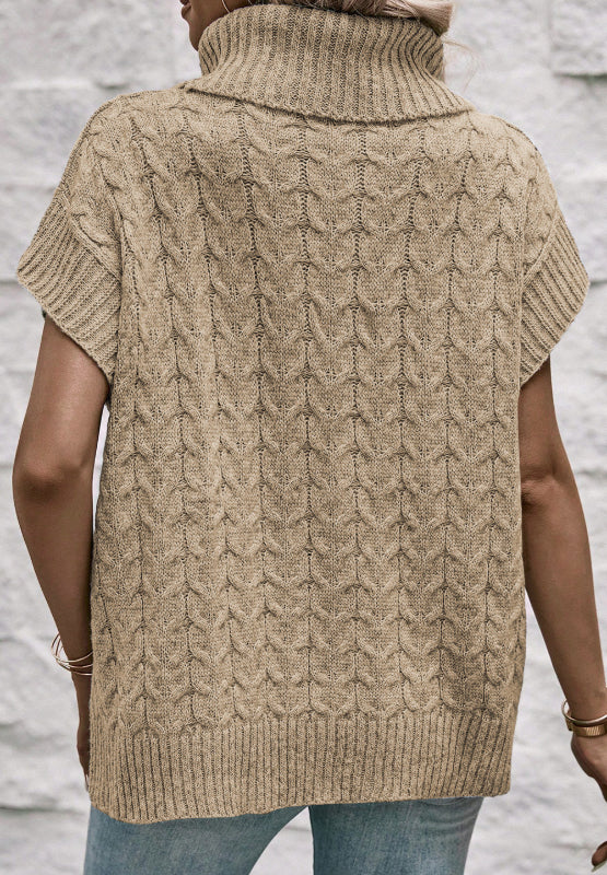 Hazel Blues® |  Cable Knit Turtleneck Short Sleeve Sweater