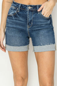 Hazel Blues® |  RISEN High Rise Cuffed Denim Shorts