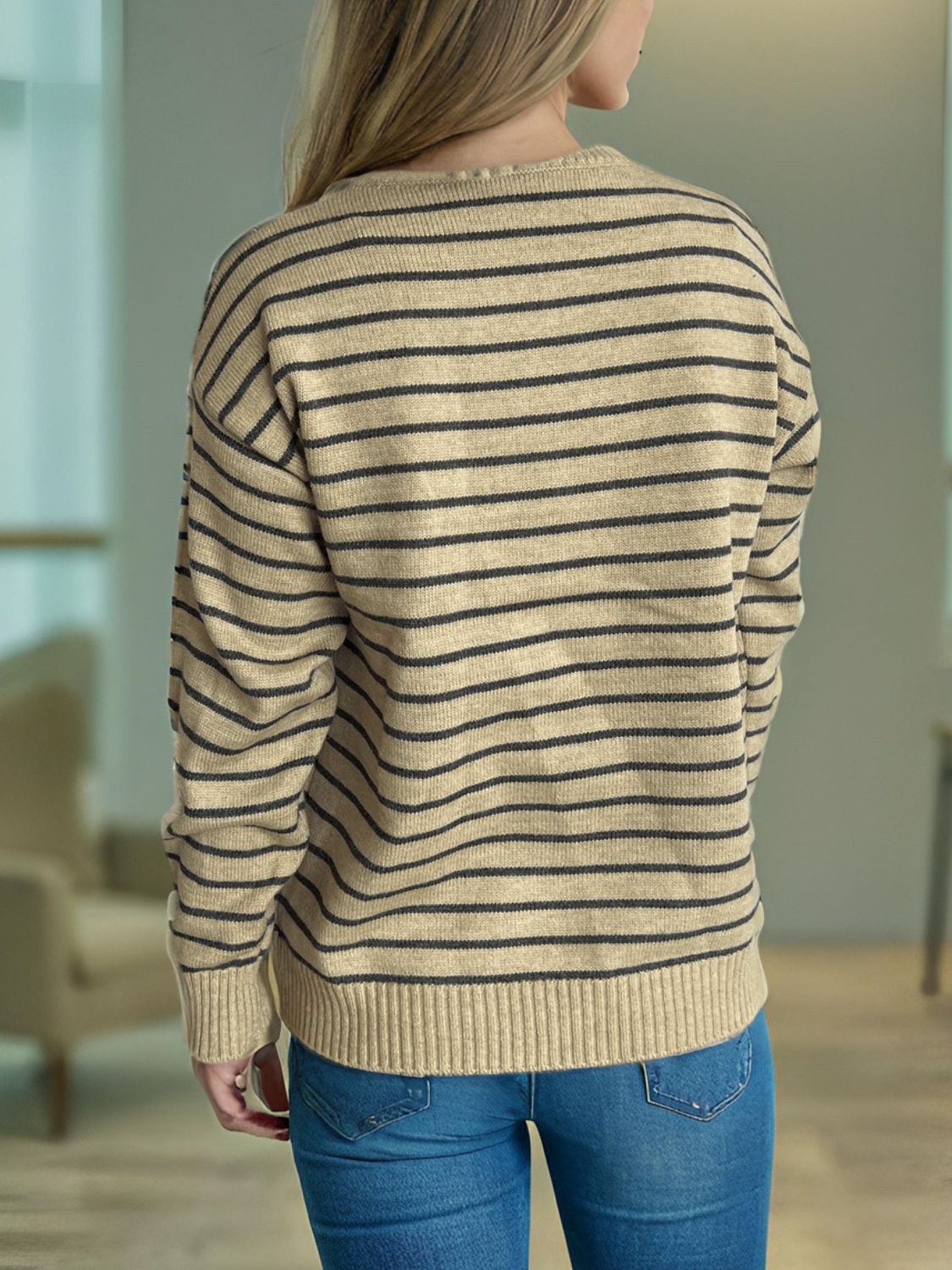 Hazel Blues® |  Striped Mock Neck Long Sleeve Sweater