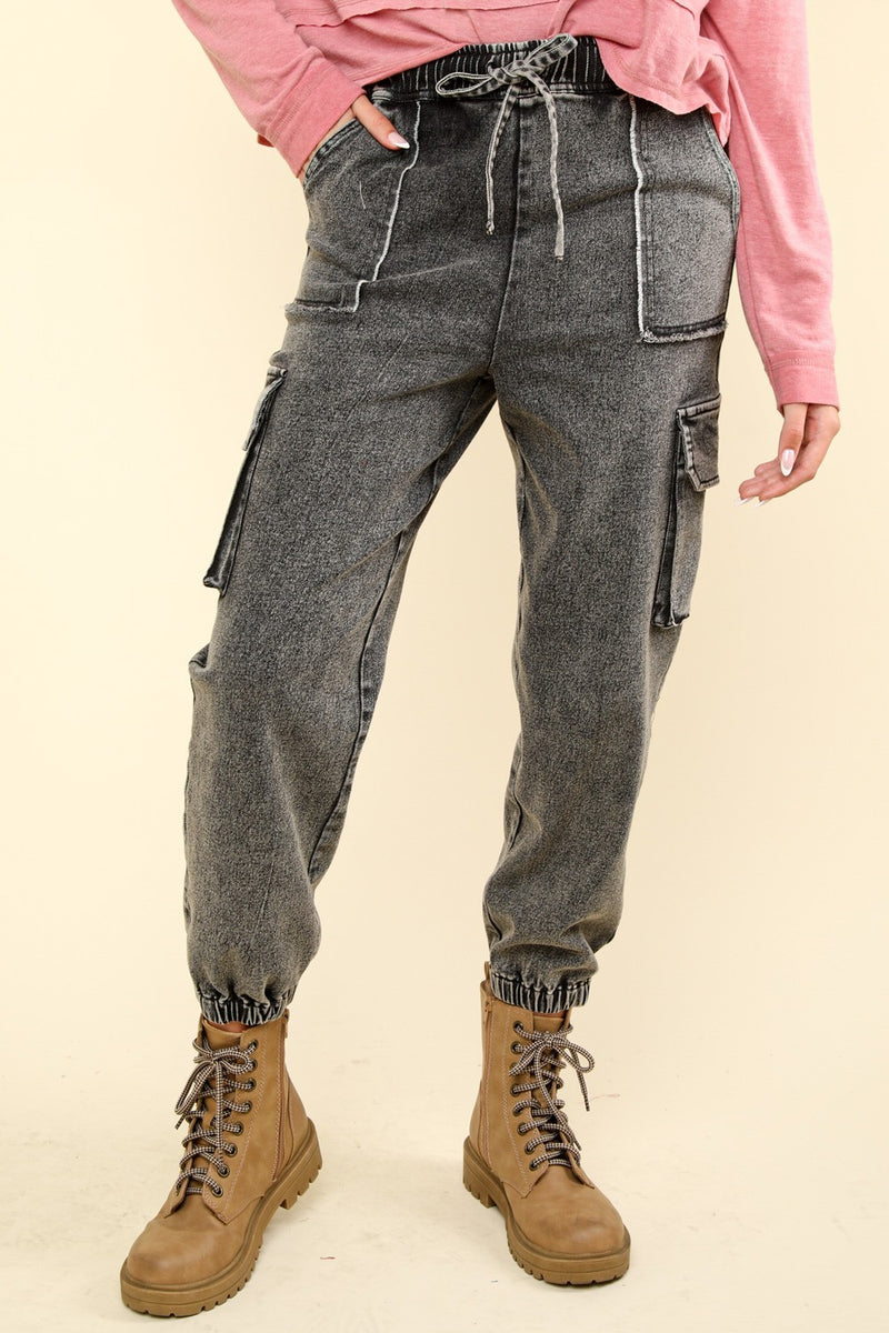 Hazel Blues® |  VERY J Washed Drawstring Jogger Cargo Jeans