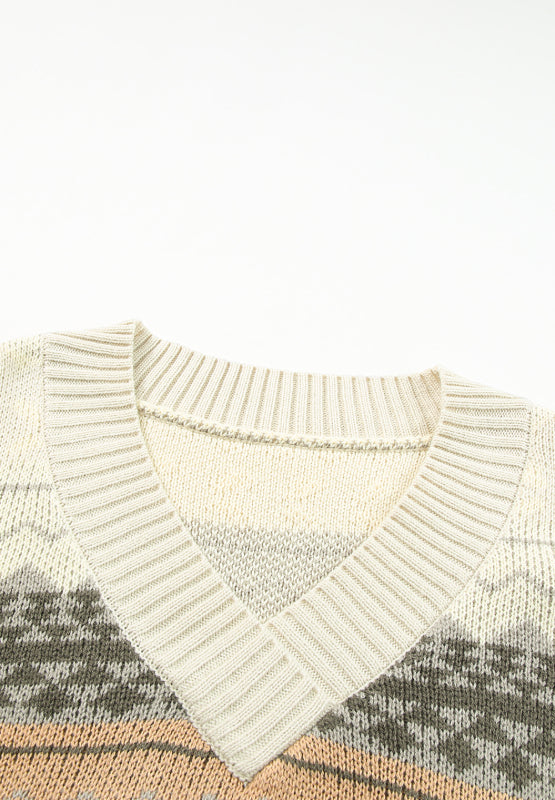 Hazel Blues® |  Geometric V-Neck Dropped Shoulder Sweater