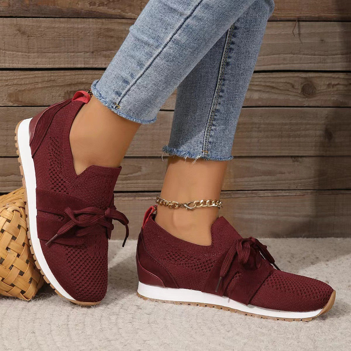 Lace Up Round Toe Woven Athletic