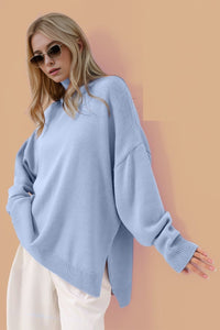 Hazel Blues® |  Basic Bae Side Slit Turtleneck Long Sleeve Sweater